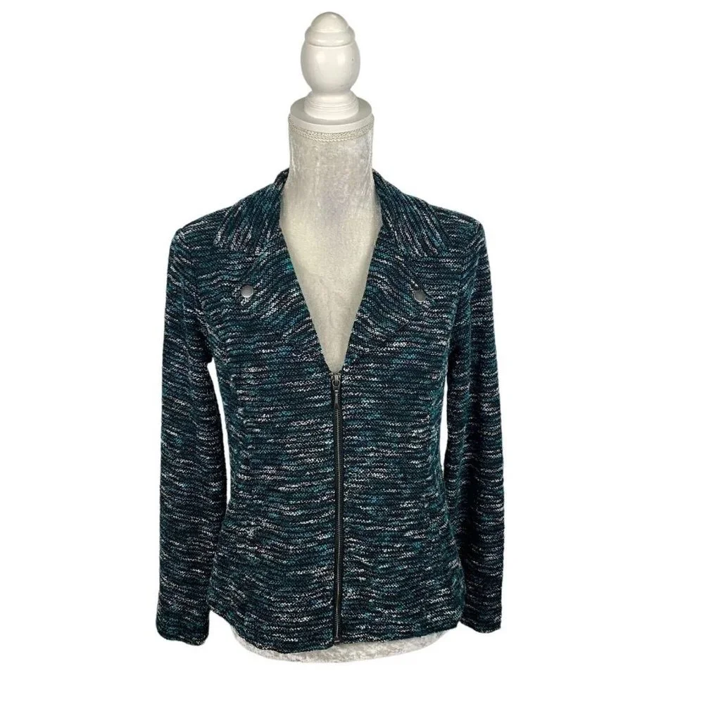 Christopher & Banks Marled Woven Motorcycle Jacket Textured Zip Front‎ Rocker S